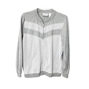 ALFRED DUNNER LONG SLEEVE TRACK JACKET, WOMENS, 16P, HEATHER GREY & WHITE LACE
